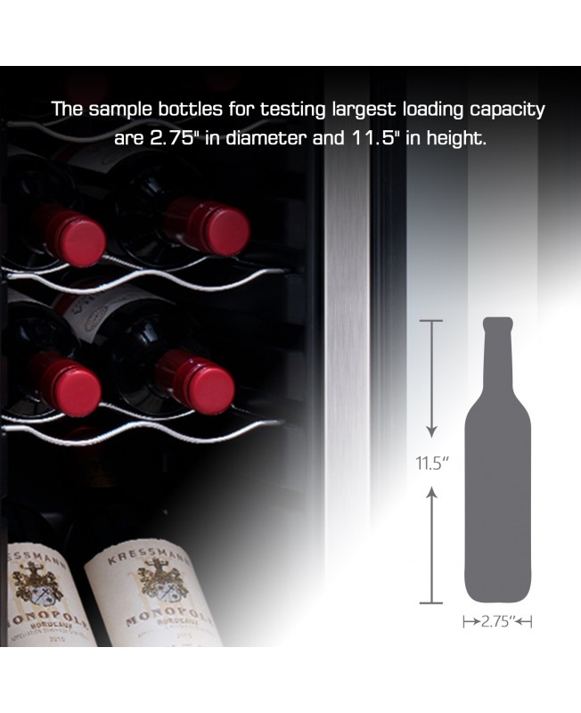 Kalamera 12 Bottle 1.2 Cu.Ft Free Standing Compressor Wine Cooler With